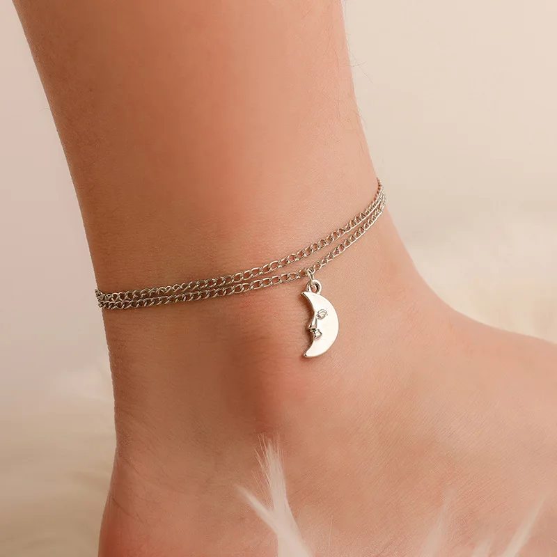 

Summer New Products Beach Retro Anklet European And American Minimalist Double Layer Moon Anklet Ornament