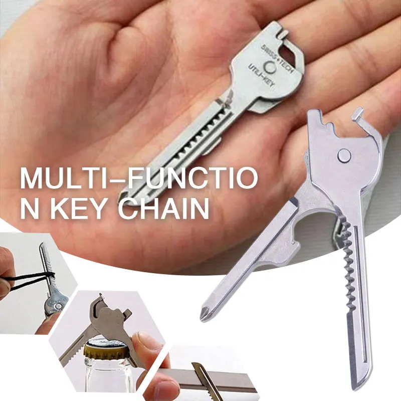 Открывалка для бутылок ключ Резак Брелок 6 в 1 серебро Нержавеющая сталь