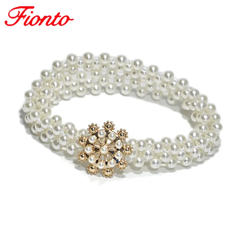 

2019 Ladies Pearl Elastic Stretch Belt Sweet Fashion Rhinestone Inlay Women's Dress Decorative Waist Chain Belts AN1168