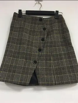 

Women Skirt 2019 Fall Winter Short Skirt Buttoned Irregular Plaid Skirt
