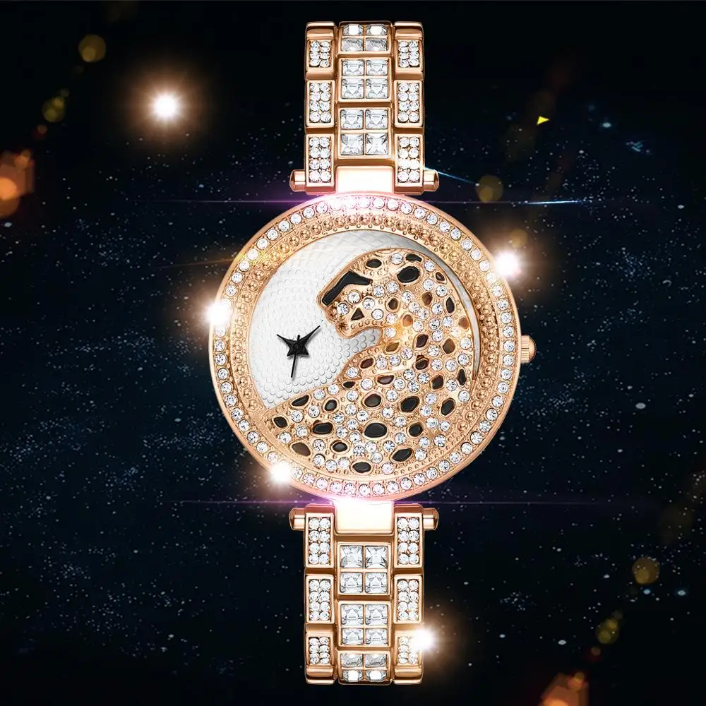 

Luxury Women Brand Watches Gold Diamond Leopard Quartz Ladies Wrist Watches Stainless steel Clock Female Watch Relogio Feminino