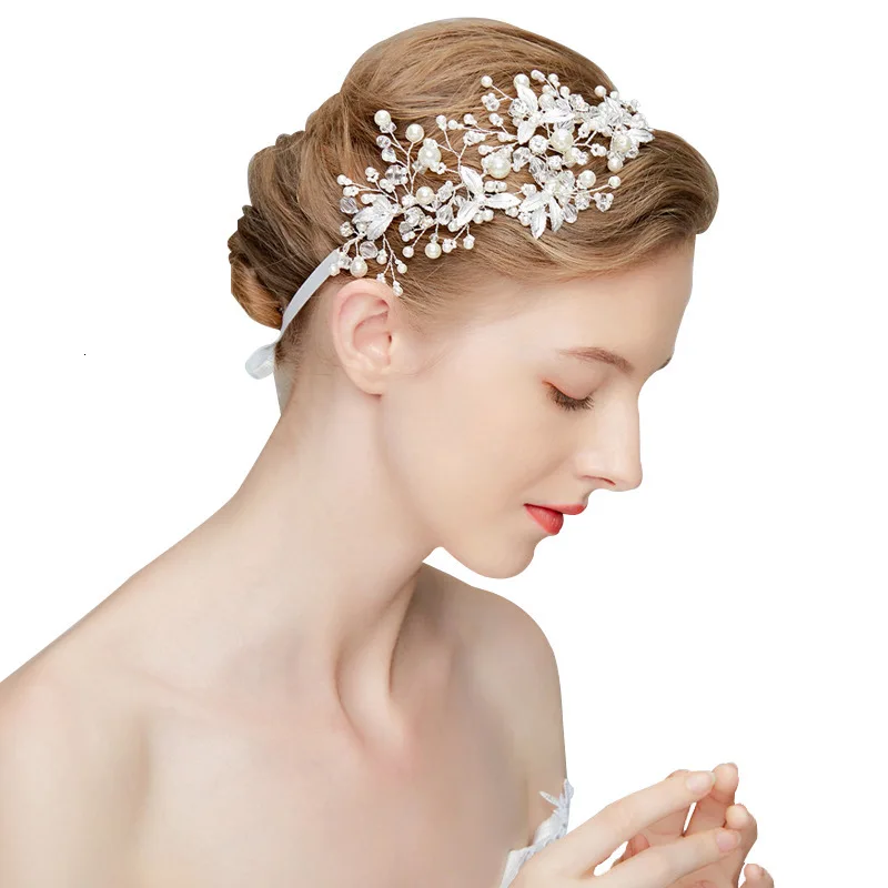 

D2134 NPASON Bride Headwear Silver Imitate Pearl Hair Band Exquisite Accessories Marry Ornaments