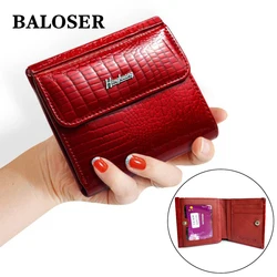 BALOSER Women's Mini Coin Wallet Genuine Leather Credit Card ID Holder Purse Multifunction Short Purse