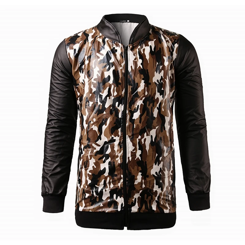 Camouflage Для мужчин штаны с рисунком животных; с камуфляжным узором; шить личность кожаные пальто Для мужчин Повседневное Slim Fit модная кожаная куртка - Цвет: Camouflage