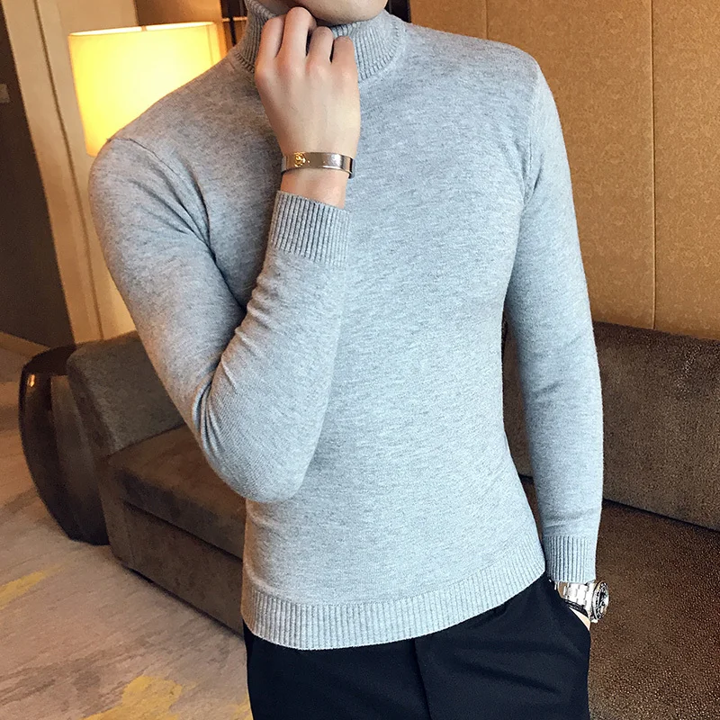 

2019 Winter Men's In Warm Cashmere Woolen Pullover Casual Sweater Brand Sleeve Single Man Knit Leisure Solid Color Knitting