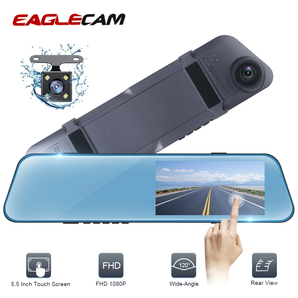 

Car Dvr 5.5 Inch Full HD 1080P Dash Cam Ultra-Thin Touch Screen Camera Auto Rearview Mirror Video Recorder Two Camera Registrar