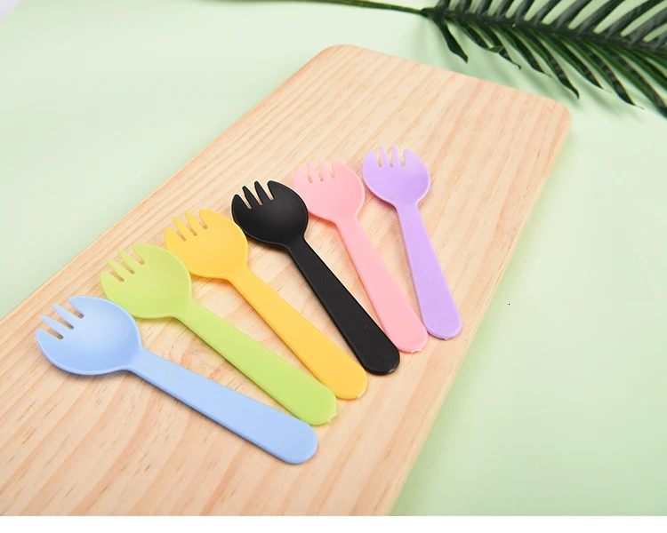 10Pcs Disposable Small Spork Plastic Fork Spoon Dessert Icecream Cake Fast Food Restaurant Wedding Party Birthday Fork Spoon