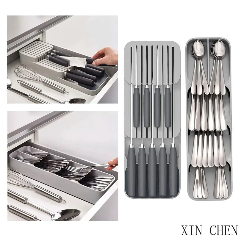 

Kitchen Organizer Cutlery Storage Box Plastic Knife Block Holder Drawer Knives Fork Spoons Storage Rack Knife Stand Cabinet Tray