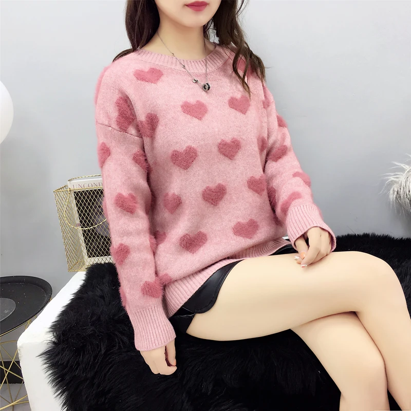 Camisola de Amor em Torno do Pescoço Primavera e Outono Pulôver Camisola Nova Tendência Solta Suave Estudante Jaqueta Venda Quente 2021 16 Moda Feminina