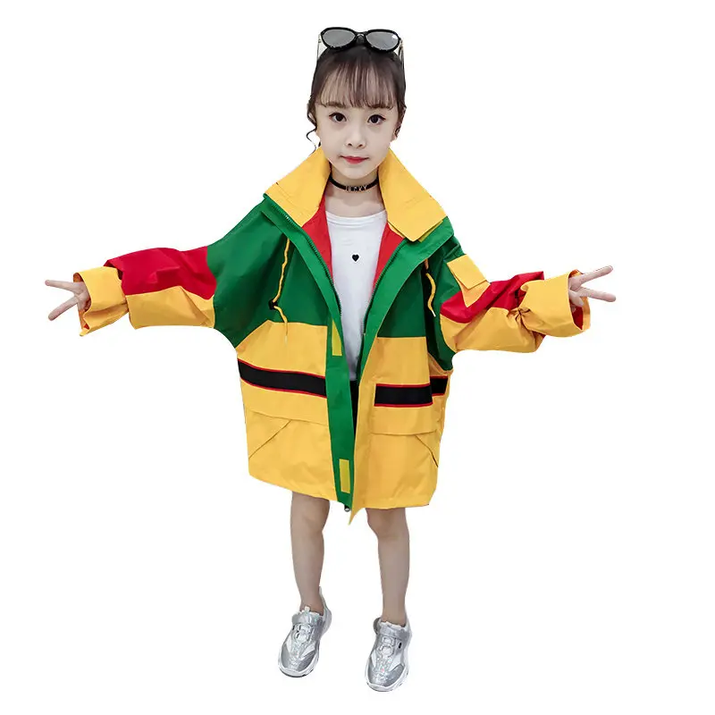 

Winter Jackets Girls Colors Patchwork Loose Coats Clothes Big Size New Fashion Drawstring Outerwear Tops Track Jacket Baby Girls