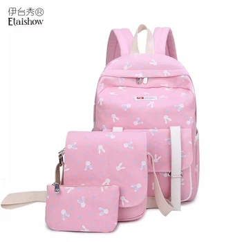 

Three-piece suit canvas backpack female Korean version of the cartoon rabbit print travel backpack