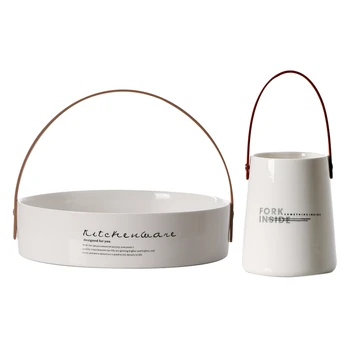 

2x Storage Jar Bottle with Leather Handle Minimalist Desk Storage Bottle Organizer Flower Vase Container A & E