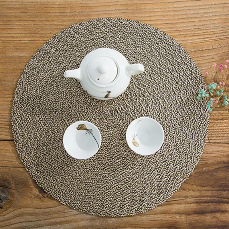 PP Round Woven Placemat European Minimalist Insulation Pad Solid Color Plastic Western Food Mat Custom Non-slip Table Mat