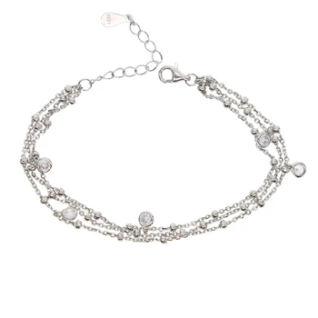 

Personality New arrive 100% 925Sterling Silver Jewelry Female Simple cz station Round Stick Double High-quality simple Bracelet