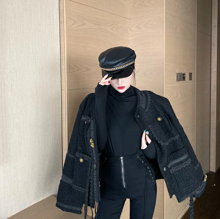 Черная повседневная женская короткая однобортная куртка элегантная тонкая теплая Повседневная Верхняя одежда