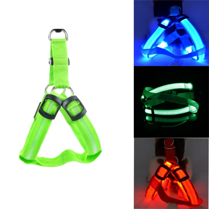 Nylon Pet Safety LED Harness Dog Product Flashing Light Harness LED Dog Harness Leash Rope Belt Dog Collar Vest