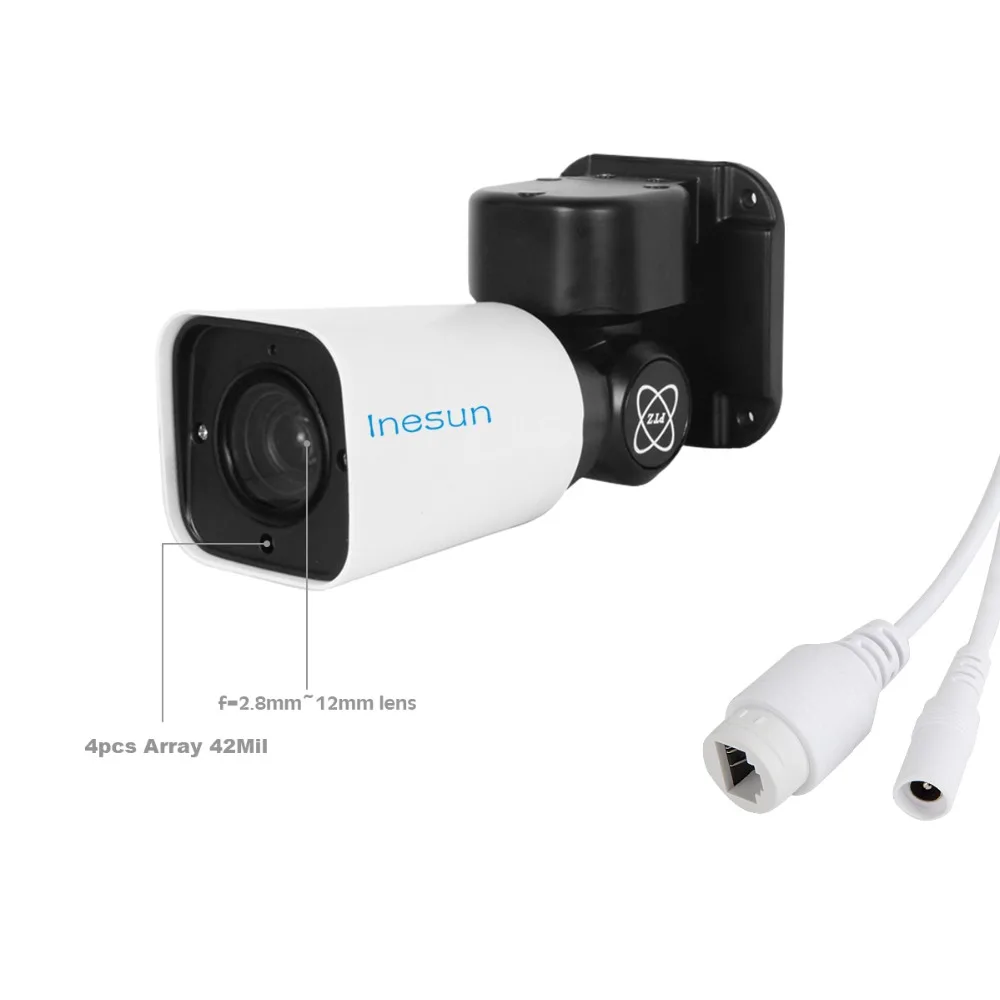 Inesun Открытый PoE PTZ IP камера безопасности 5MP супер HD 2592x1944 4X оптический зум PTZ камера 120ft ИК ночного видения IP66 водонепроницаемый