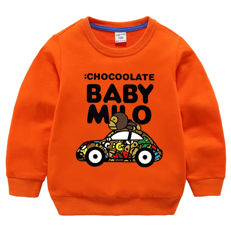 Children Boy Girl Autumn Hoodies Kids Spring Sweatshirts Yellow Tshirt Cotton Cartoon Car Tops Size 1 2 4 6 8 Year Baby Clothing - Цвет: Orange
