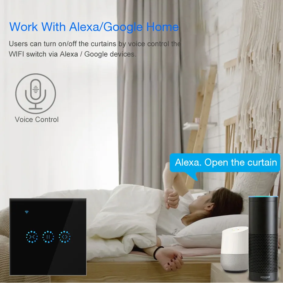 Умный сенсорный переключатель, электрические шторы, WiFi переключатель, приложение Голосовое управление, механические жалюзи, работает с Amazon Alexa Google Home