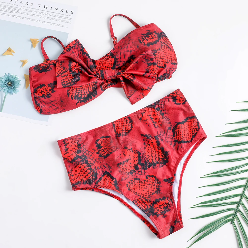 

Red Sexy Leopard 2020 Bikinis Micro Bikini Set Thong Biquini Swimwear Women Swimsuit Female Bathing Big bow Suit CC50
