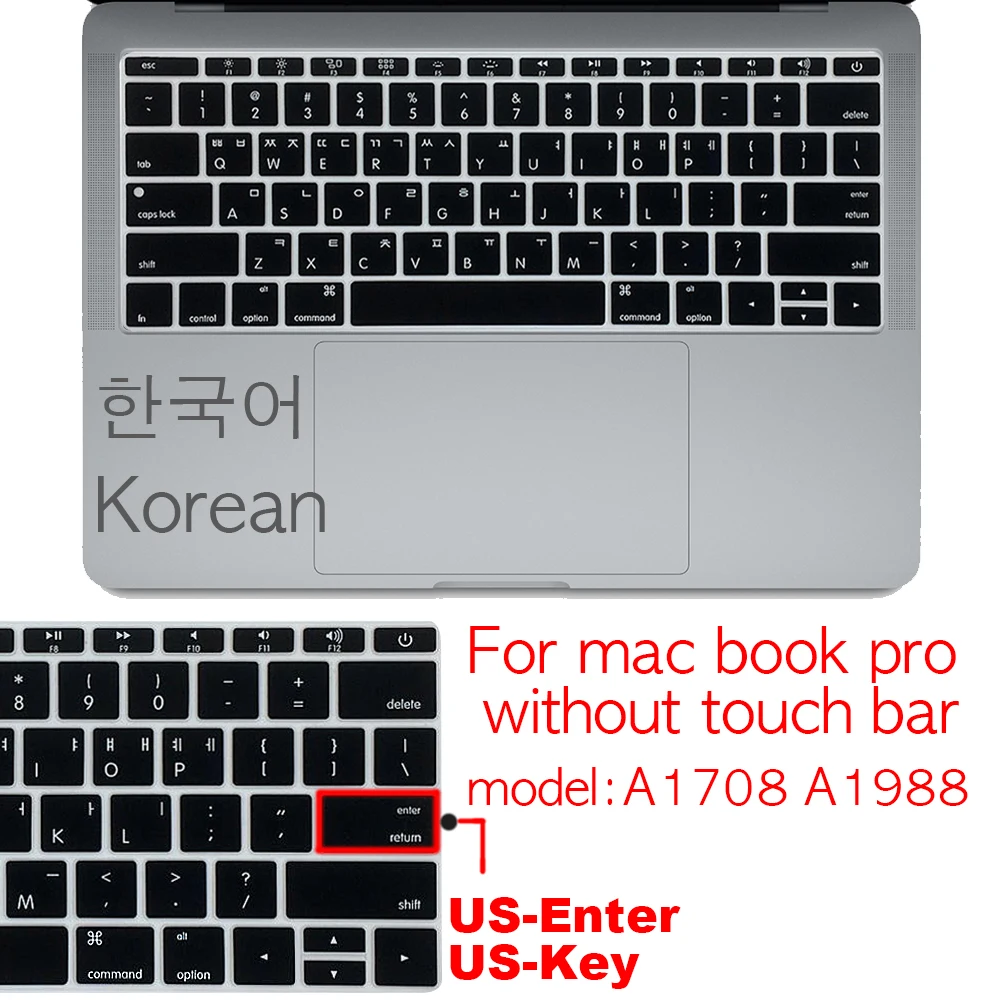 Корейский US-Key US-Enter чехол для клавиатуры защитный чехол для Macbook Pro 13Air 11 12 15 touchbar A2159 A1466 A1932/A1990/A1398/A1708