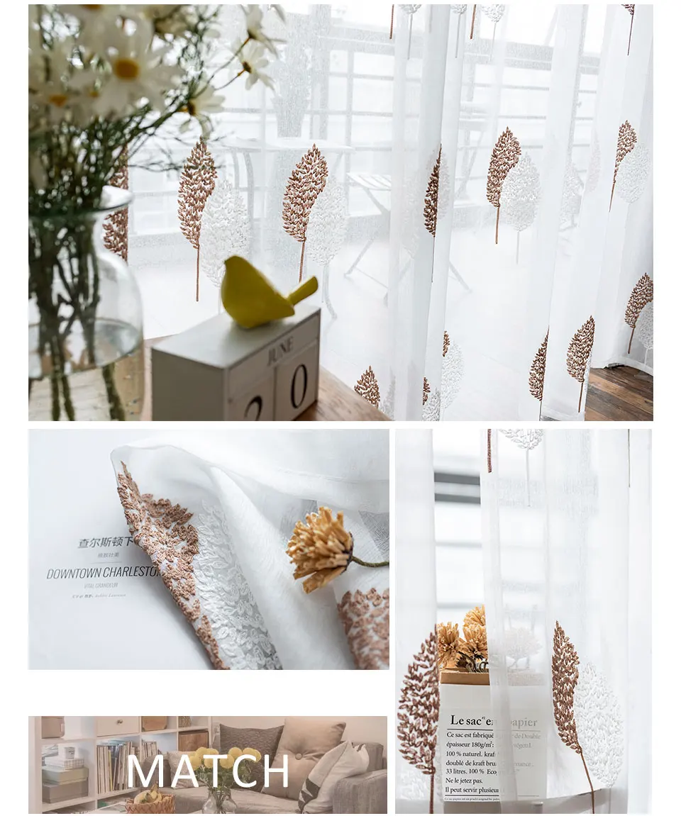ZISIZ отвесные занавески с вышитыми листьями для гостиной, спальни, кухни, тюль, вуаль, занавески на окно, драп, европейский стиль