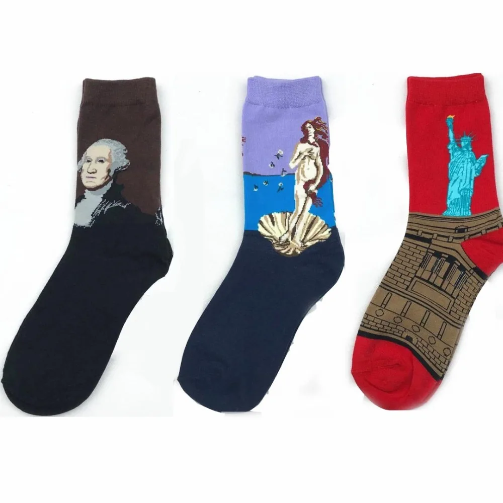 Хлопковые мужские носки, знаменитые Носки с рисунком Мона Лиза, масляные носки, женские носки