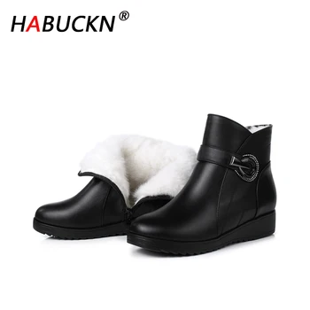 

HABUCKN 2020 Snow Boots Women Flat Mom Large Size Non-slip Middle-aged lady Natural all Wool Keep Warm Winter Boots For Woman