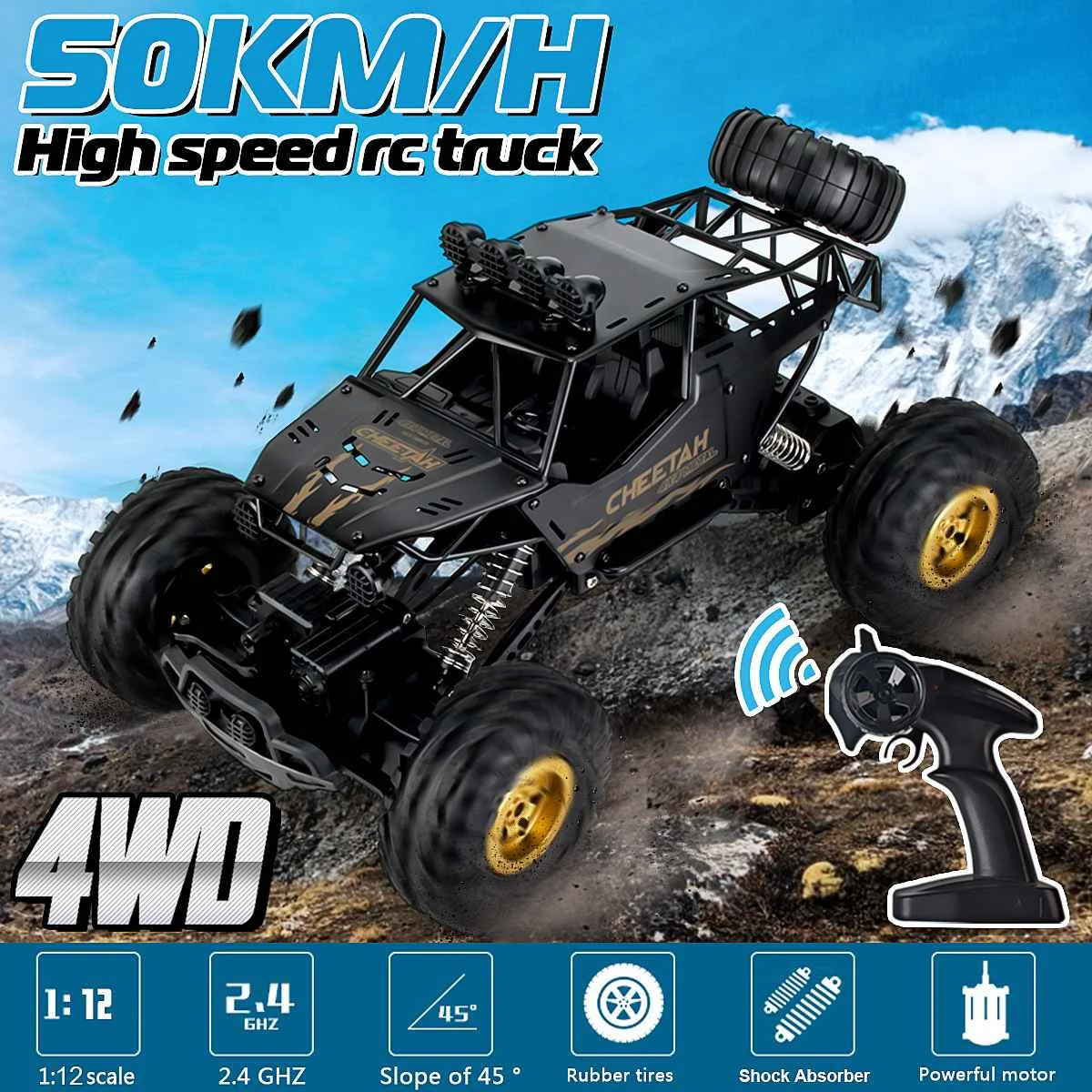 

Full scale 1:12 High Speed 50KM/H 4WD RC Car Truck Alloy 2.4G RC Climbing Remote-Control CAR RTR