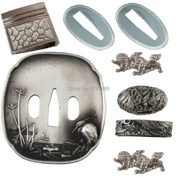 

Japanese Set Alloy Fitting Samurai Katana WAKIZASHI Sword Accessories DIY TSUBA+HABKL+SEPPA+MENUKI+FUCHI+KASHIRA