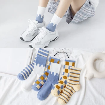 

2020 Fashion Ins Women Striped Socks Cotton Casual Female Breathable Spring Autumn Harajuku Girl Student School Daily Sock