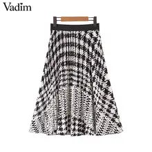 Vadim Женская винтажная юбка миди с гусиной лапой плиссированные юбки с эластичной талией Элегантная женская повседневная одежда Юбки До Колена BA751