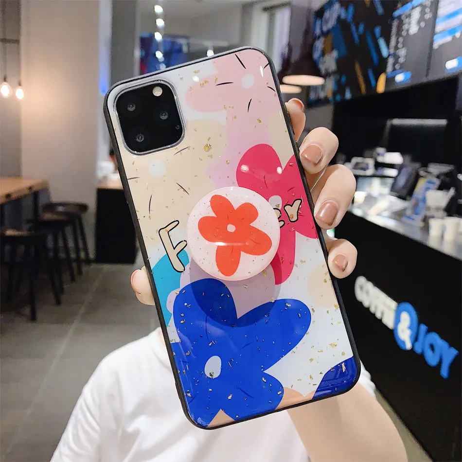 Чехол-держатель для кольца с цветком для iphone 11 Pro Max, XR X XS Max 6 6S 7 8 Plus, мягкий простой модный чехол для телефона из ТПУ