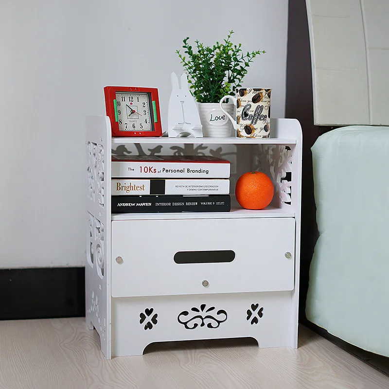 

European white drawer nightstand Living room bedroom double layer lockers Home carved and hollowed out lockers bedroom storage
