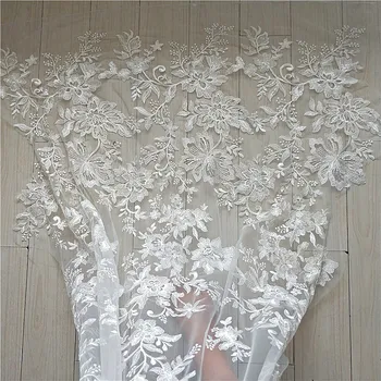 

1 Yard Ivory tulle mesh lace embroidery with sequins nice! Wedding lace bride veils gowns sewing lace material