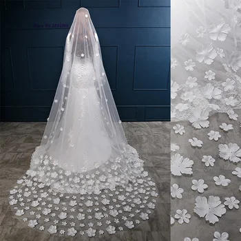 

3 Meters Long Wedding Veils 3D Flowers Chapel Bridal Veil One Layer Wedding Accessories Veu de Noiva Longo Free Shipping