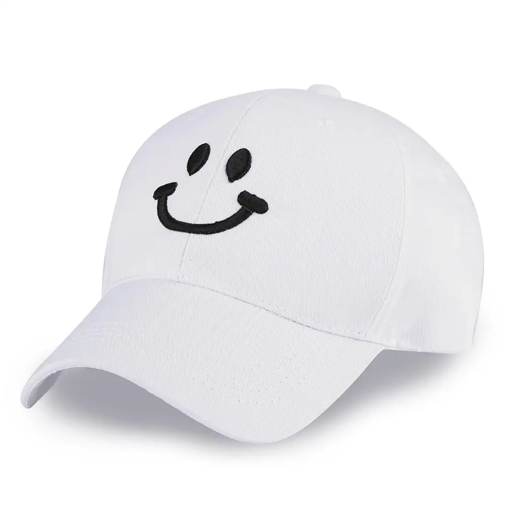 

White K Pop Baseball Cap Casquette Hats Bone Masculino Dad Hat Snapback Hip Hop Motor Sombrero Simple Smile Embroidery Kids Caps
