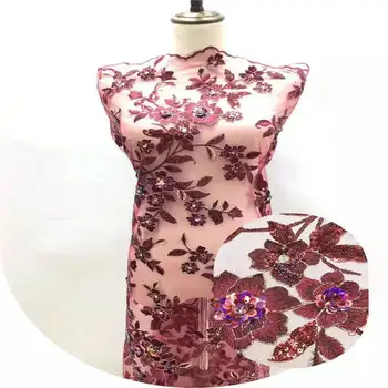 

Gorgeous Floral french lace top grade African net lace tulle fabric with 3D Appliques beads 5 yards/PC RF3033