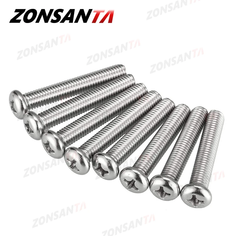 ZONSANTA M1.6 M2 M2.5 M3 M4 M5 M6 DIN7985 GB818 304 Stainless Steel Cross Recessed Pan Head Screw Phillips TV Computer Bolts cross recessed pan head screw