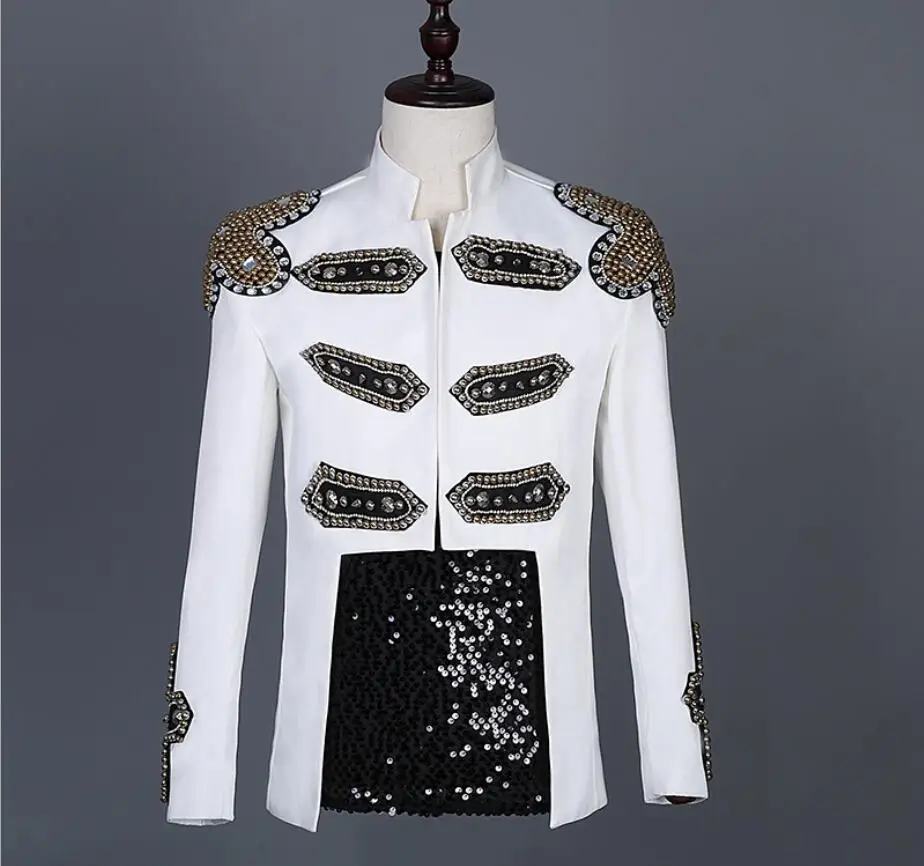 S-6XL!Men's white standing-collar punk suit jacket new guest performance clothes customized wholesale