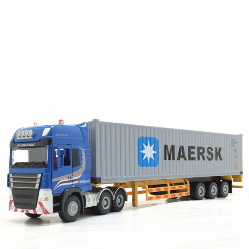 Goede 1 50 Schaal Legering Metalen Truck Trailer Container Truck Hoge Simulatie Diecast Model Techniek Voertuig Speelgoed Collectie Display