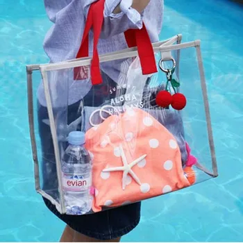 

2018 Transparent Bag New Large Capacity Ms. Tote Waterproof PVC Ladies Handbag Shoulder Bag Fashion Beach Shopping Bag Bolsas