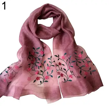 

Ethnic Embroidery Flower Women Artificial Silk Soft Autumn Winter Scarves Shawls