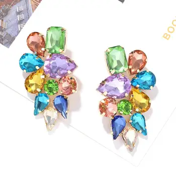 

Dvacaman Luxury Crystal Flower Statement Drop Earrings Colorful Glass Women Fashion Shiny Rhinestone Earrings Jewelry Wedding