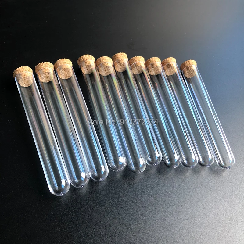

50pcs 12x100mm Lab Clear Plastic Test Tubes With Corks Stoppers Caps Wedding Favor Gift Tube Laboratory School