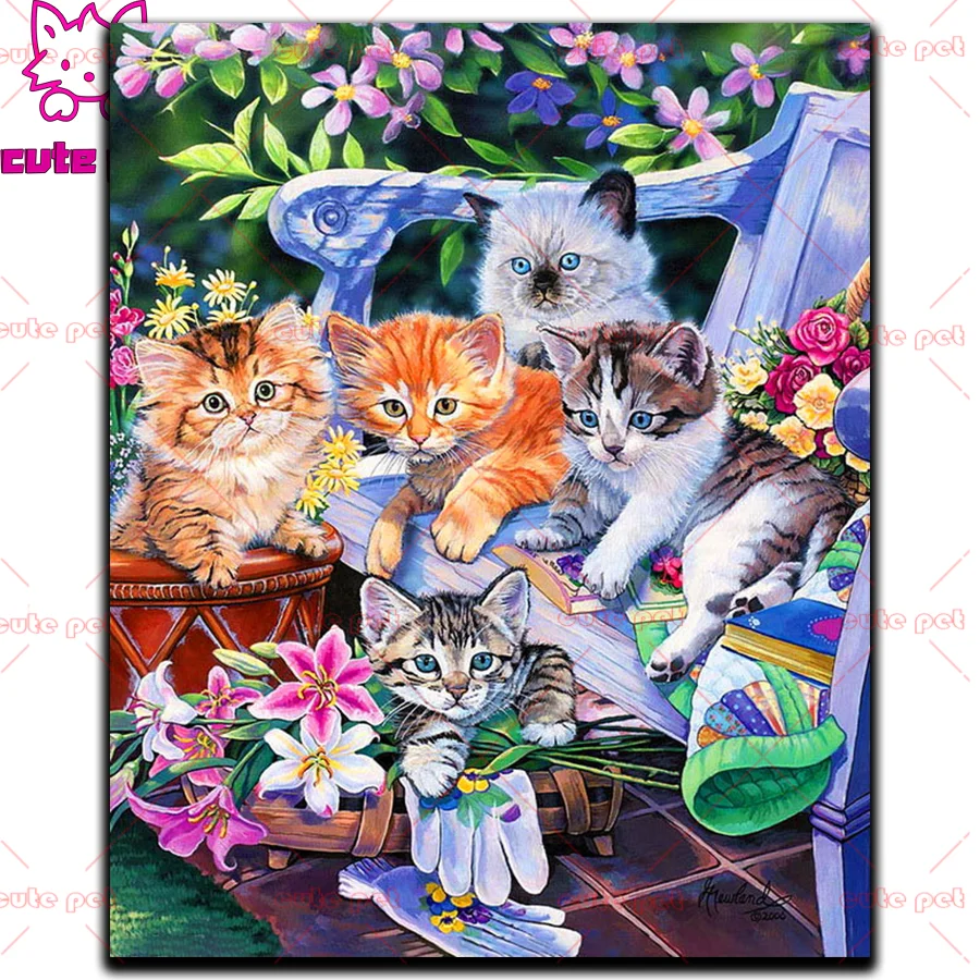 DIY diamond mosaic painting Burmese cat family rhinestone