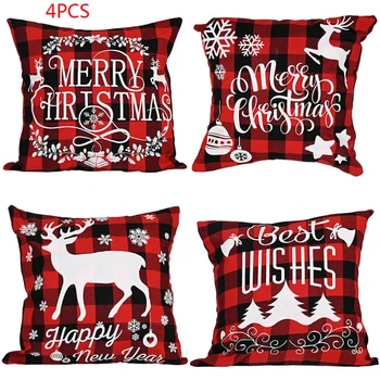

4pcs Merry Christmas Pillow Cover Linen Throw Sofa Cushion Case Elk Decorative Home Living Room Decor