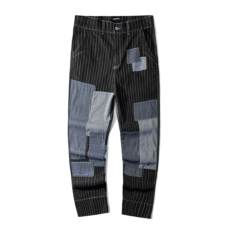 2XL плюс размер полосатые Лоскутные Длинные мужские штаны для бега Pantalones Hombre хип хоп брюки уличная Мужская s брюки