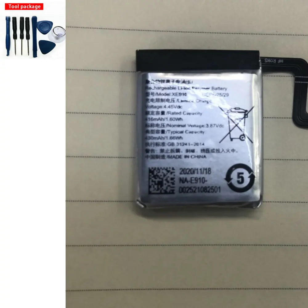 

2020 3,8 v 416mah XE910 батареи для часов XE910 Magic Аккумулятор для смарт-часов + Инструменты