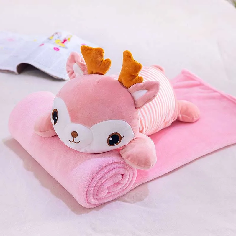 pink deer Подушка Одеяло Подушка мульти-функциональные одеяла Пёс из мультфильма из флиса кораллового цвета с плюшевой подкладкой для детей и взрослых, диван-кровать домашний декор Одеяло 100x160 см - Цвет: pink deer